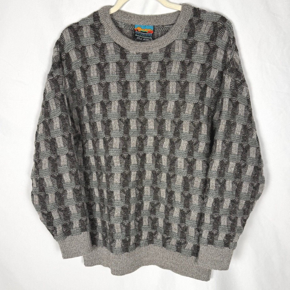VTG 90s Far Horizons Australia Textured 3D Knit Wool Blend Sweater L Grandpacore